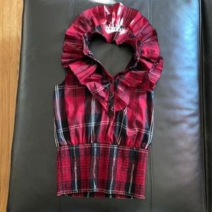 Bebe Glam Plaid Ruffle Halter Top 👠😍